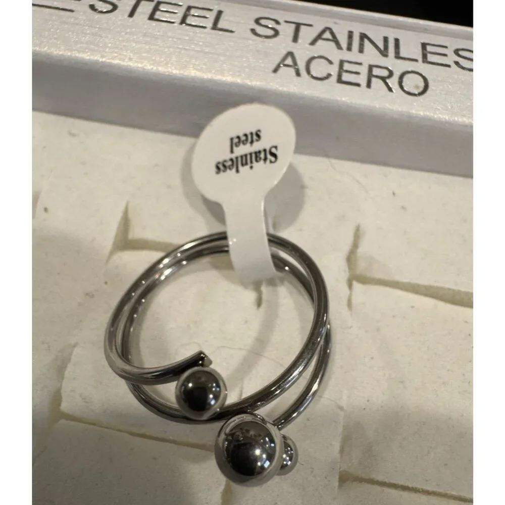 Acero Gold Coiled Balls Stacked Womens Ring Silver Stainless Steel 316L 20 US 11